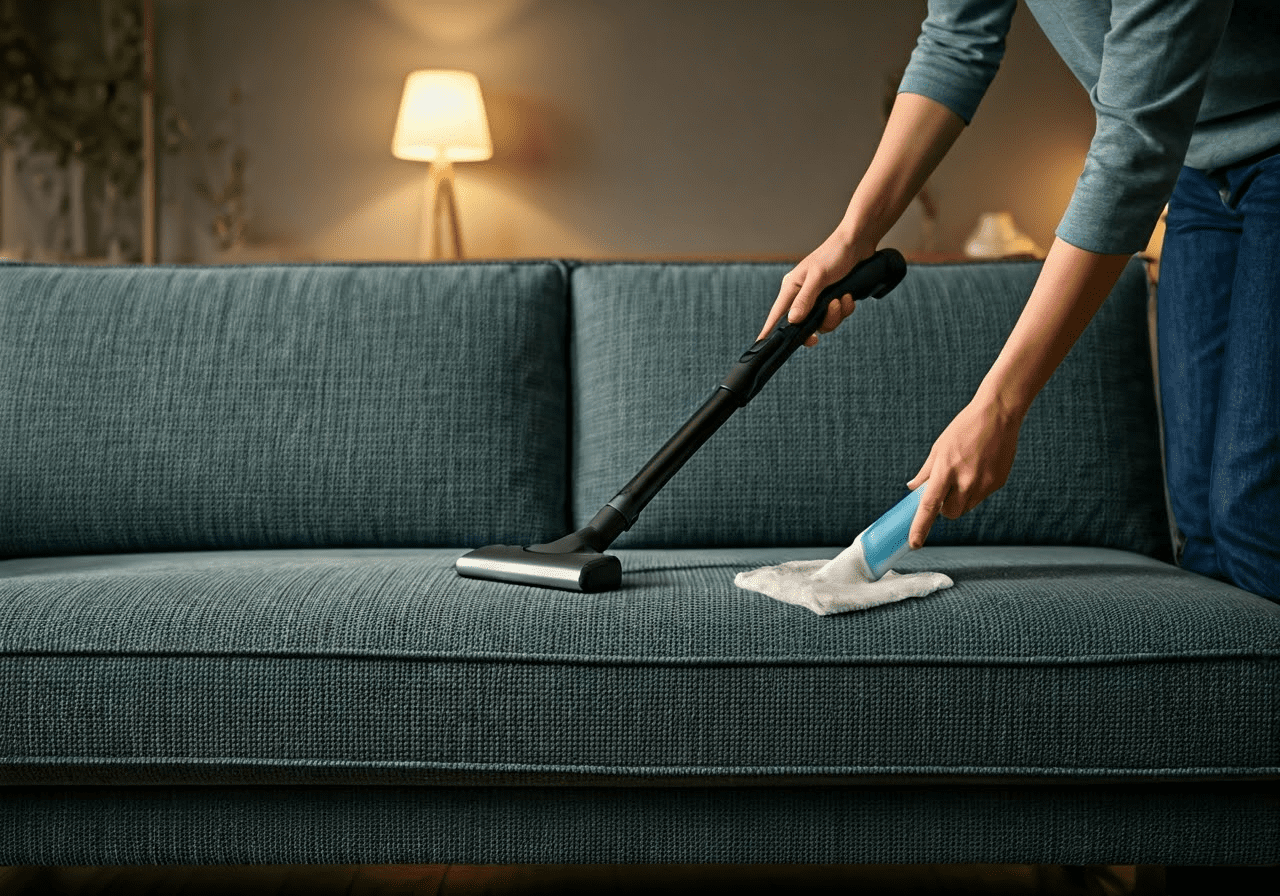 Steps to clean a boucle sofa.